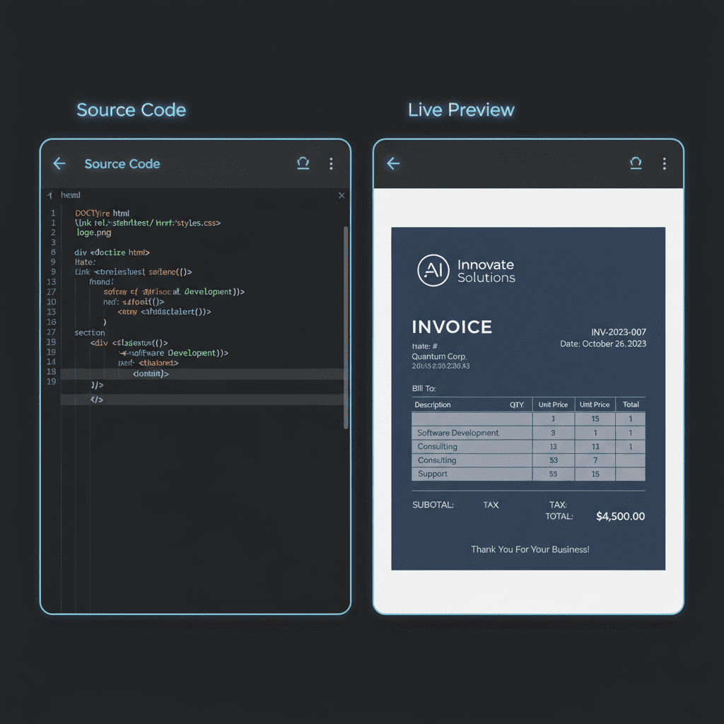 The live preview screen of the converter tool, displaying the HTML document with all its CSS styles rendered accurately before conversion.