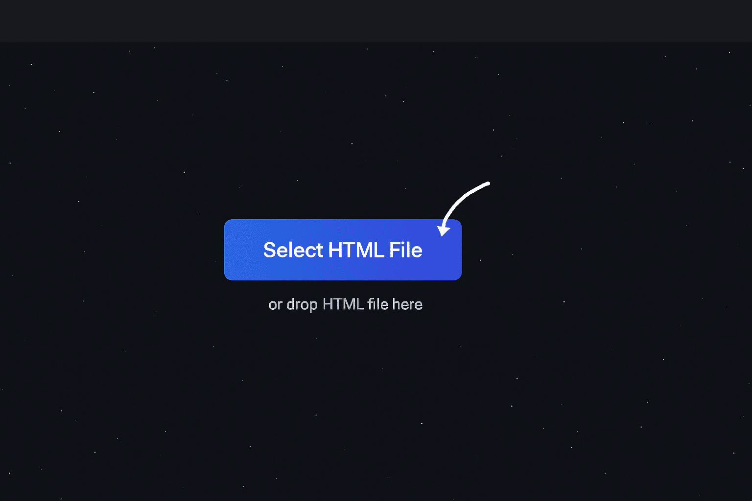 A screenshot showing how to upload an HTML file to the online converter by clicking the 'Select HTML File' button.